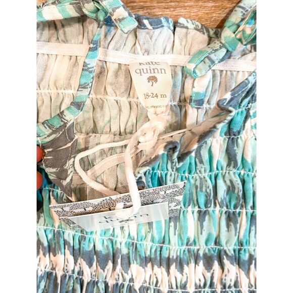 NWT! Kate Quinn Blue Ikat Smocked Bubble Romper, Size 18-24M - Picture 3 of 4
